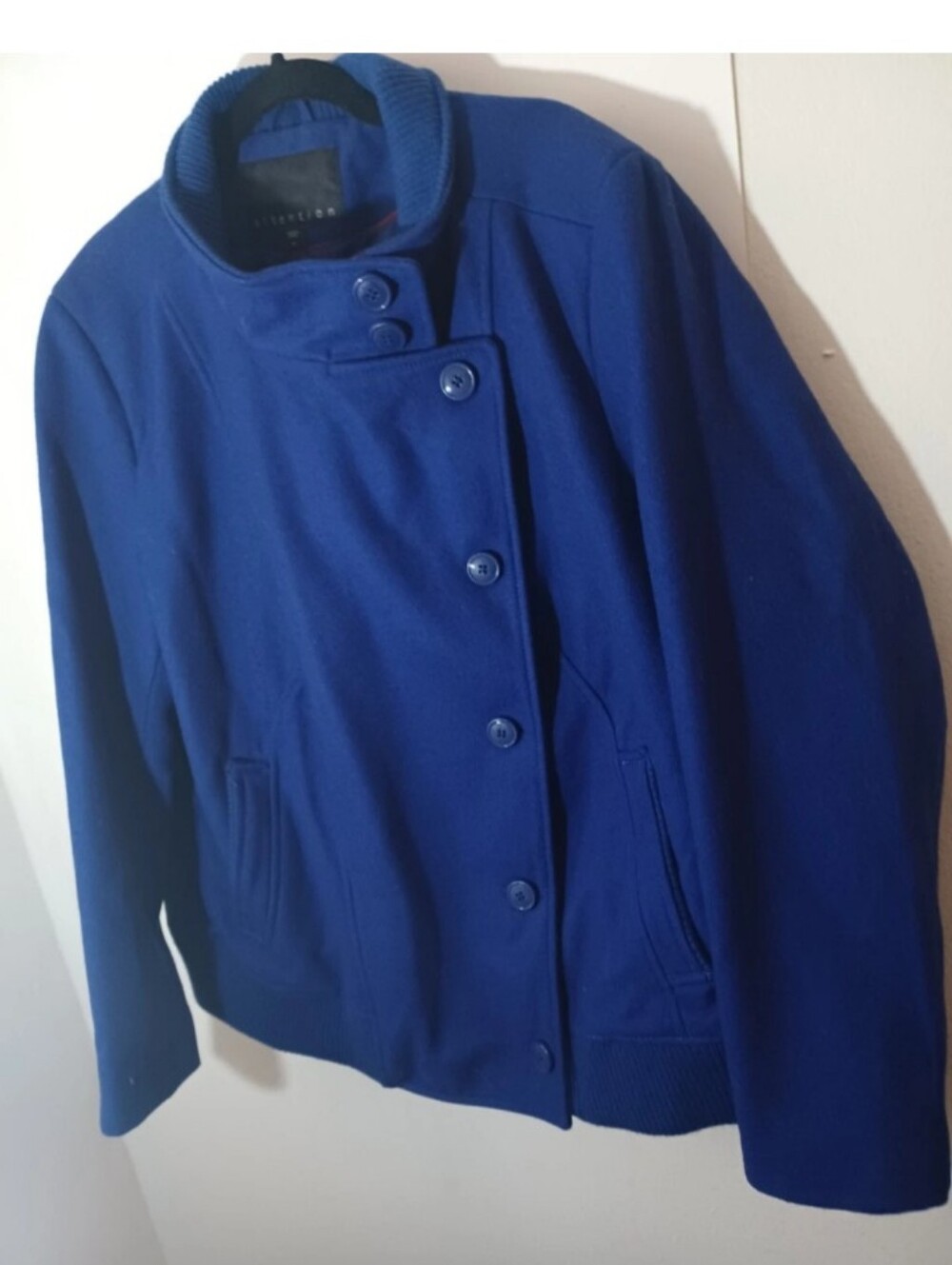 Attention Womens Wool Blend Bomber Jacket Lined Blue 3X